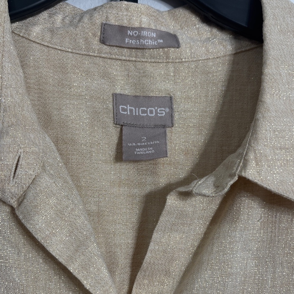 Chico's Light Beige with Gold Shimmer Button-Front Top - Picture 2 of 5